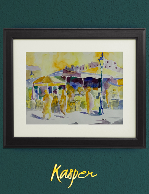 Munich-Open-Market_print-watercolor-for-sale_Rudolph-Kasper Munich Open Market - Gallery Print - Watercolor of Munich's Victuals Market