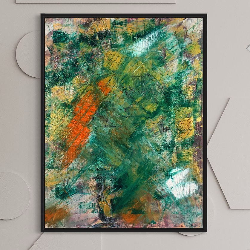Golden Emerald Abstract Art